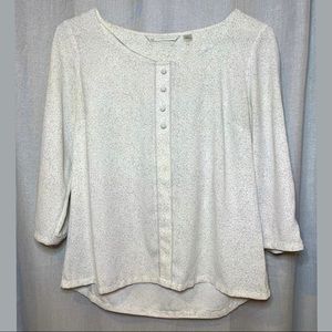 LC Lauren Conrad • White & Grey Peasant Cut Light Floral Blouse, 3/4 Sleeves